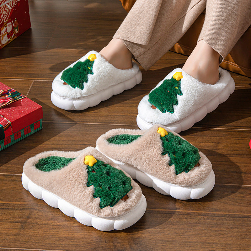 Comfy Christmas Tree Plush Slippers Unisex