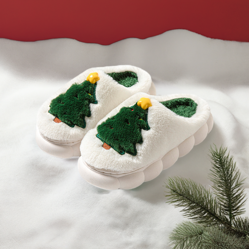 Comfy Christmas Tree Plush Slippers Unisex