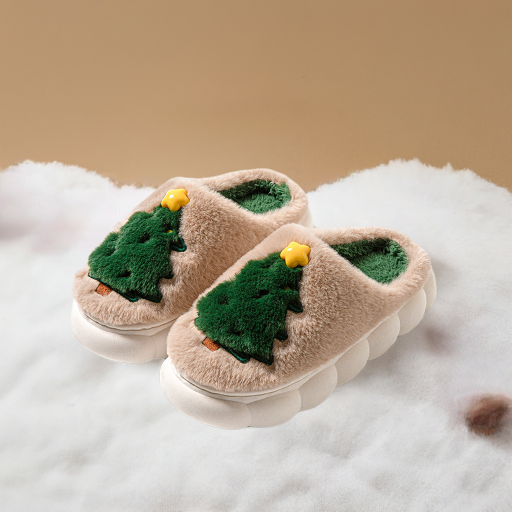 Comfy Christmas Tree Plush Slippers Unisex