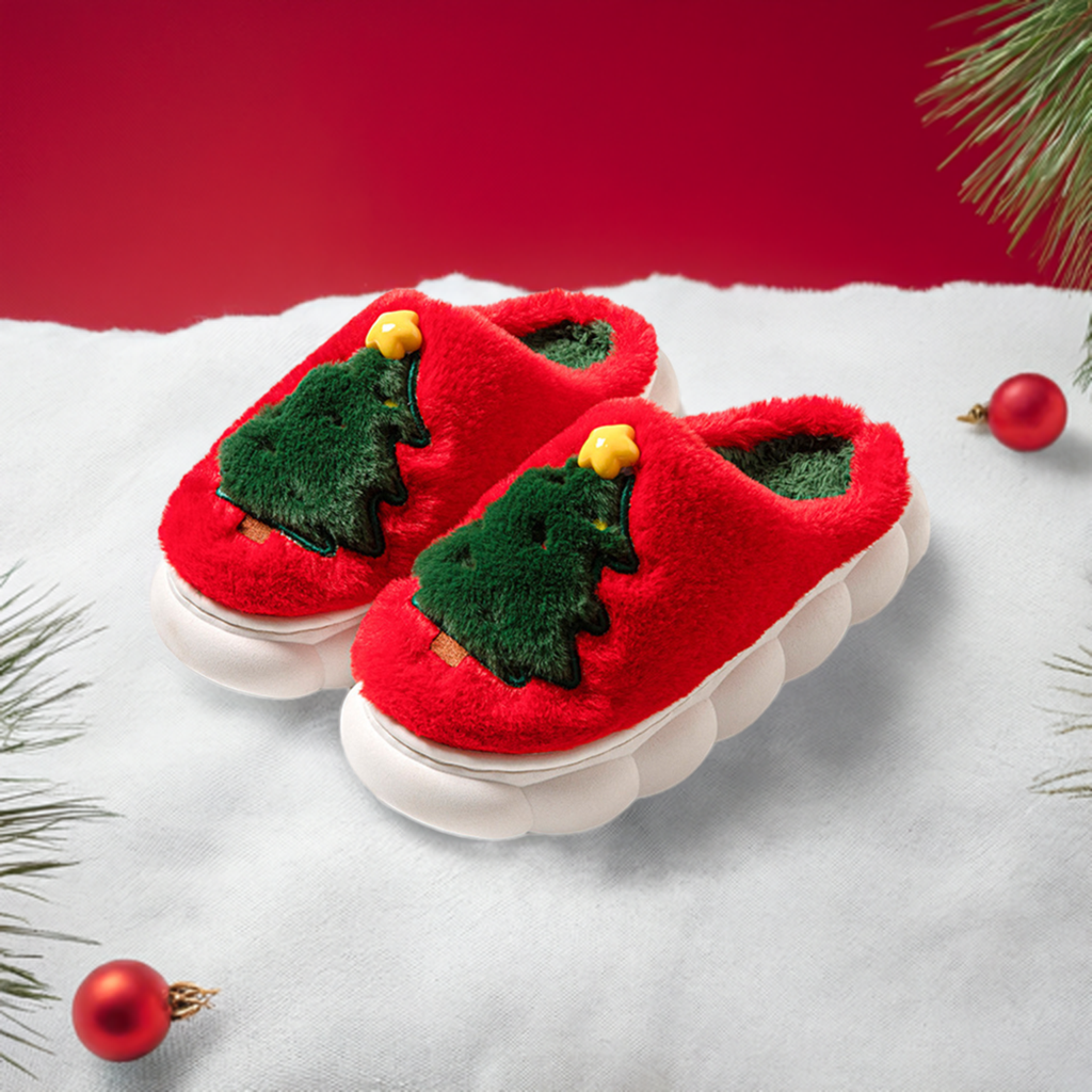 Comfy Christmas Tree Plush Slippers Unisex